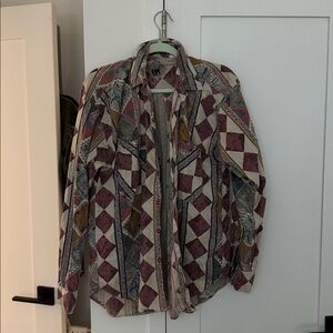 Vintage moroccan style 100% cotton geometric Patterned Button-Up Shirt